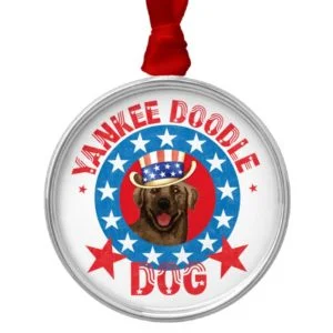 Patriotic Chocolate Lab Metal Ornament