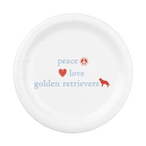Peace Love Golden Retrievers Paper Party Plates