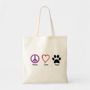 Peace, Love, Paws. It's all that a pet lover wants Tote Bag