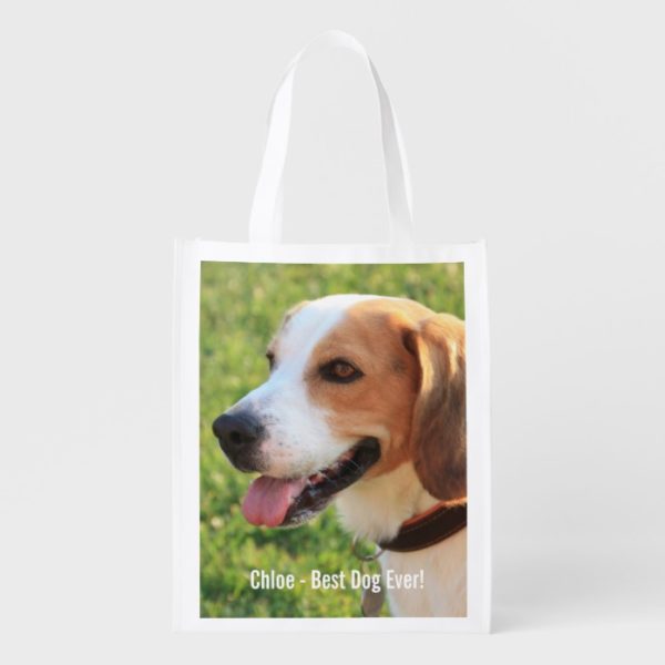 Personalized Beagle Dog Photo and Dog Name Reusable Grocery Bag