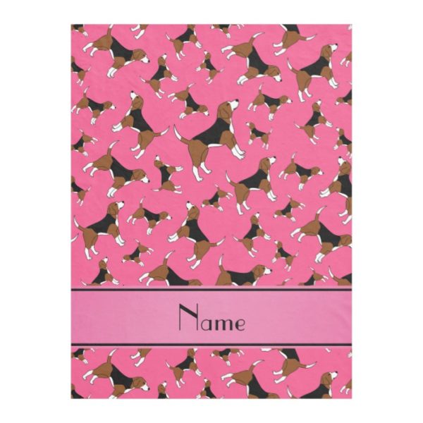 Personalized name pink beagle dog pattern fleece blanket