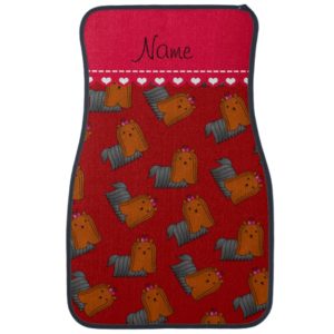 Personalized name red yorkshire terriers car mat