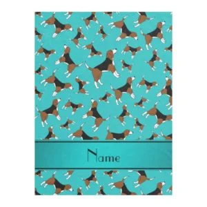 Personalized name turquoise beagle dog pattern fleece blanket