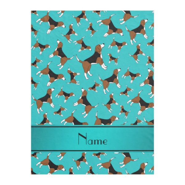 Personalized name turquoise beagle dog pattern fleece blanket