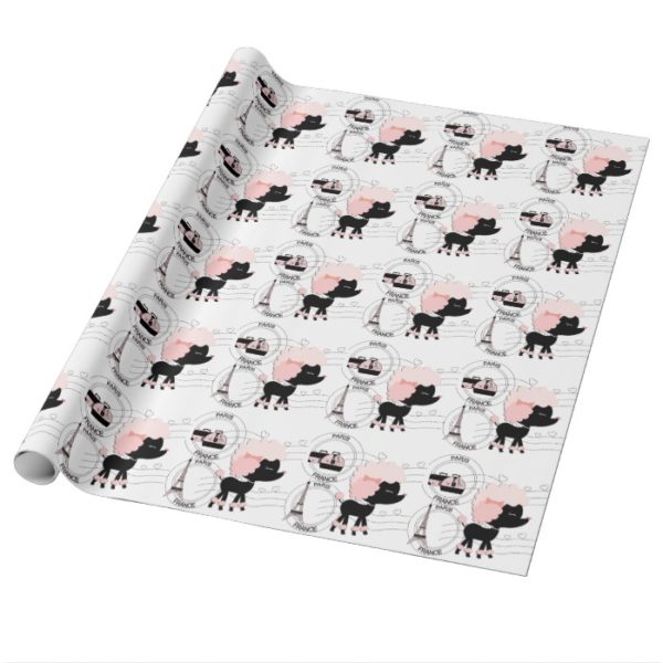 Pink Poodle Eiffel Tower Paris Wrapping Paper