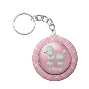 Pink With White Poodle Key Chain