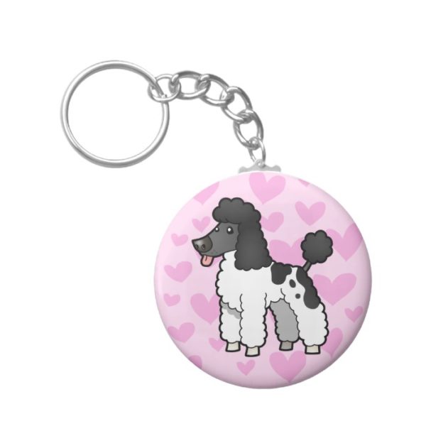 Poodle Love (black parti puppy cut) Keychain