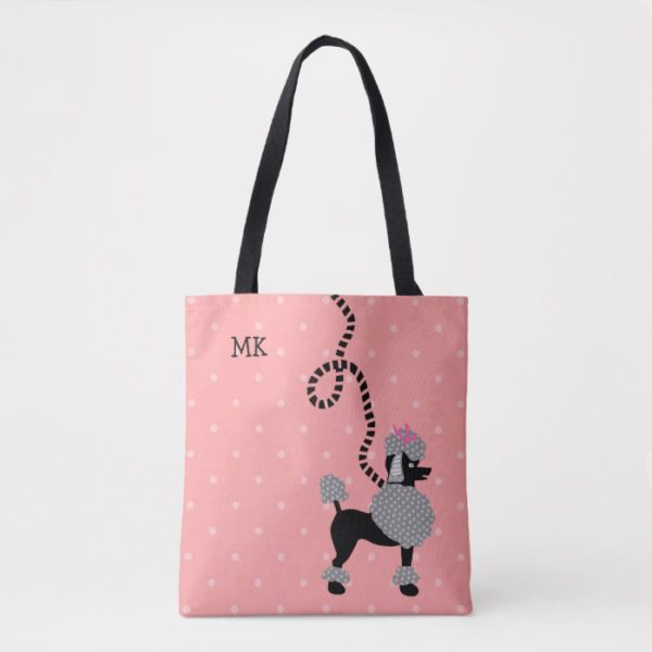 Poodle Skirt Dog Retro Pink 50s Modern Monogram Tote Bag