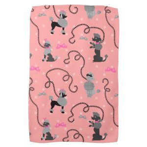 Poodle Skirt Retro Pink and Black 50s Pattern Kitchen Towel
