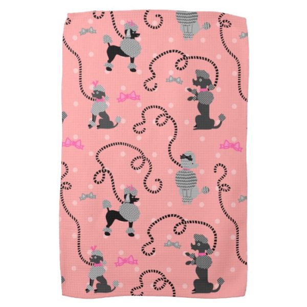 Poodle Skirt Retro Pink and Black 50s Pattern Kitchen Towel