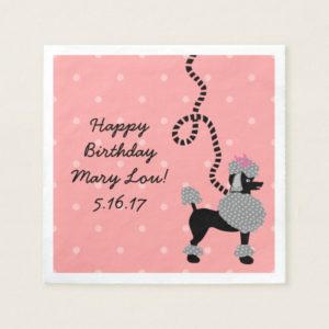 Poodle Skirt Retro Pink Black 50s Birthday Party Paper Napkin