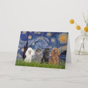 Poodles (four) - Starry Night Card