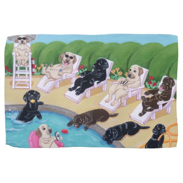 Poolside Party Labradors Painting Hand Towel