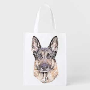 Portrait of a German Shepherd Dog Sketched Art Reusable Grocery Bag