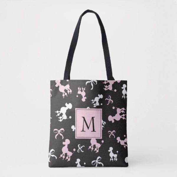 Pretty Poodles Monogram Pink and Black Tote Bag