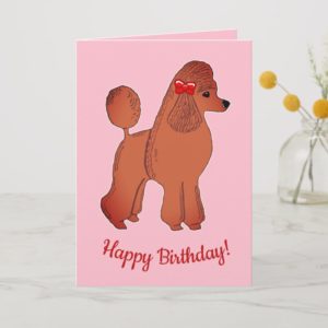 Red Apricot Poodle Pink Happy Birthday Card