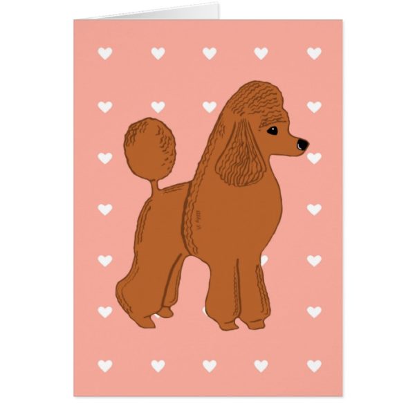 Red Poodle Peach Pink with Hearts Greeting Card