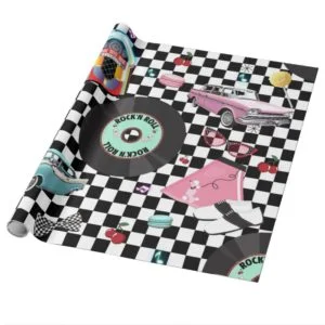 Retro Checker 50's Fifties Theme Birthday Party Wrapping Paper