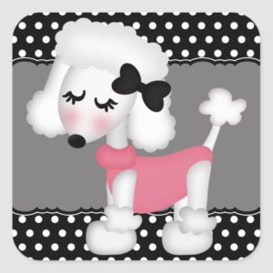 Retro Girly Paris Poodle Dog Square Sticker