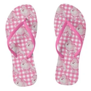 Retro Pink Poodle And Gingham Flip Flops