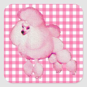 Retro Pink Poodle Gingham Stickers