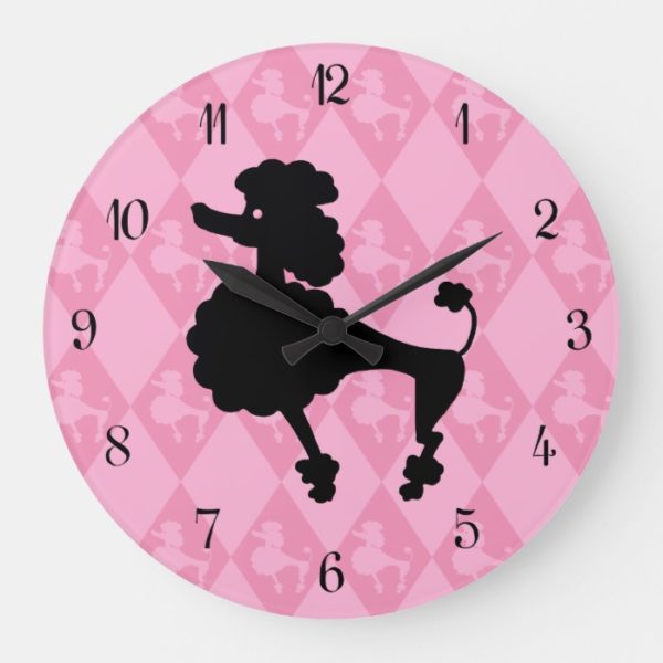 Retro Pink Poodle Large Clock