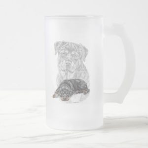 Rottweiler Dog Art Frosted Glass Beer Mug
