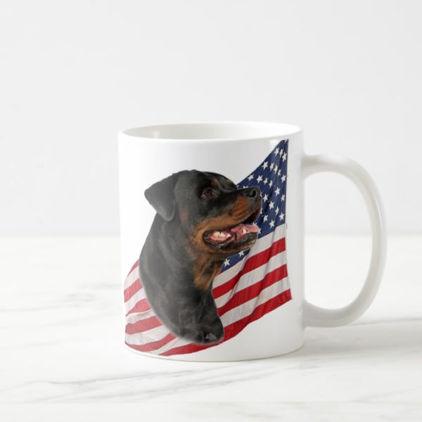 Rottweiler head and American Flag Coffee Mug