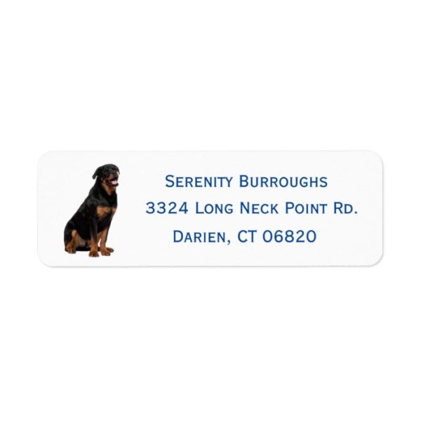 Rottweiler Puppy Dog Blue Name Address Label