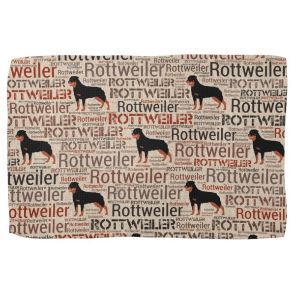Rottweiler silhouette and word art pattern towel