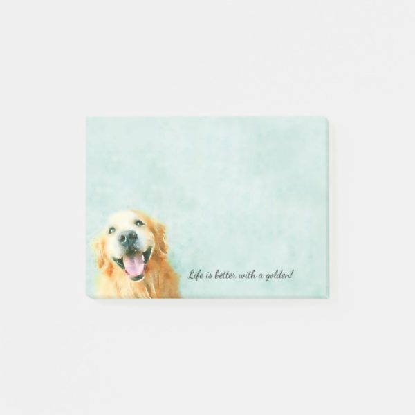 Smiling Golden Retriever Dog in Watercolor Post-it Notes