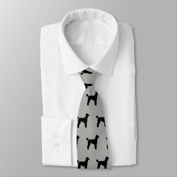 Standard Poodle Silhouettes Pattern Grey and Black Neck Tie
