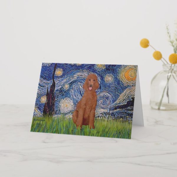 Starry Night - Dark Red Standard Poodle #1 Card
