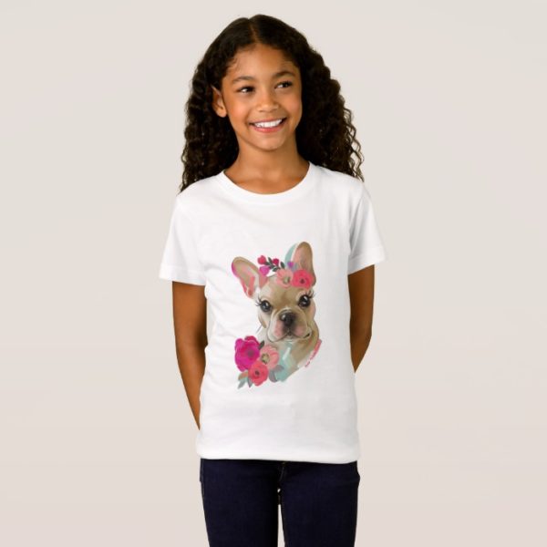 T shirt with French bulldog floral art design