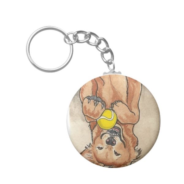 Tennis Ball Fun Golden Retriever Dog Art Keychain