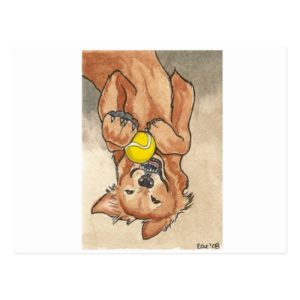 Tennis Ball Fun Golden Retriever Dog Art Postcard