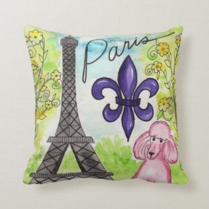 The Pink Poodle in Paris Throw Pillow