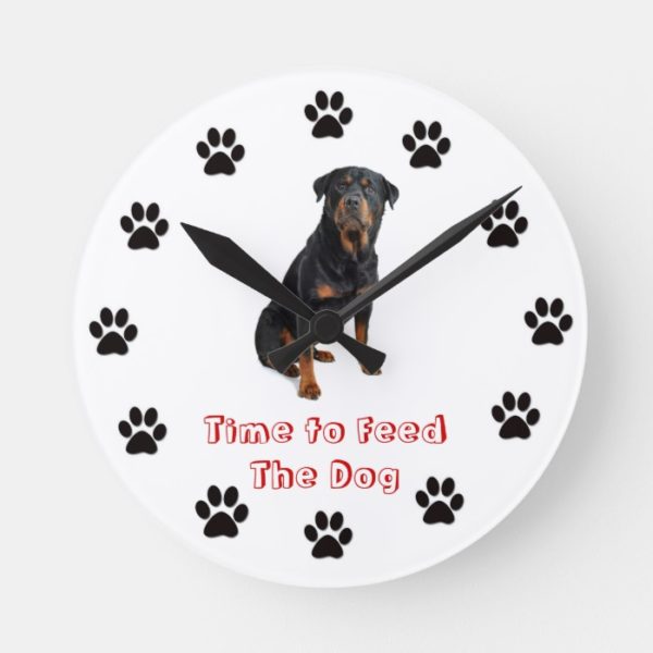 Time to feed the dog Rottweiler Round Clock