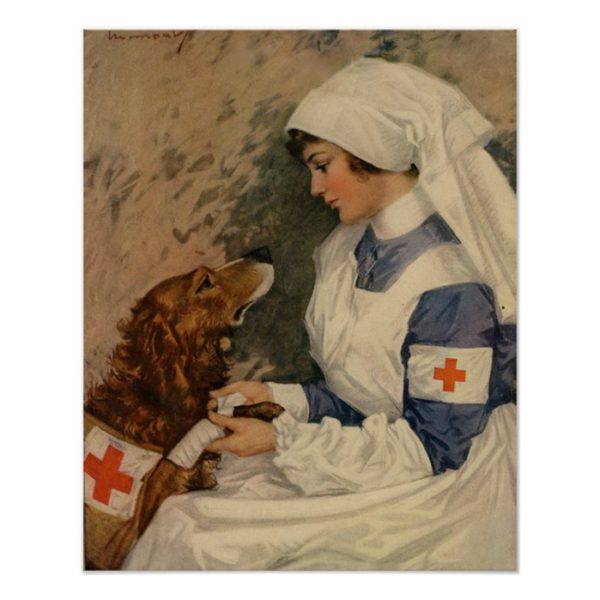 Vintage Army Nurse with Golden Retriever WW1 Poster