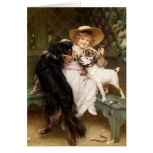 Vintage Artwork - Girl & Dogs in the Garden,