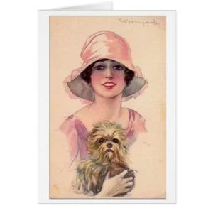 Vintage Lady in Pink with Dog,