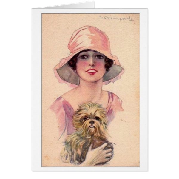 Vintage Lady in Pink with Dog,