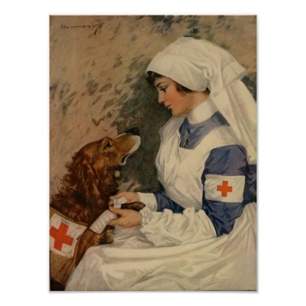 War Nurse with Golden Retriever 1917 WW1 Poster