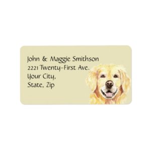 Watercolor Golden Retriever Dog Pet Animal Address Label