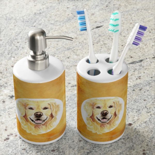 Watercolor Golden Retriever Dog Pet Animal Bathroom Set