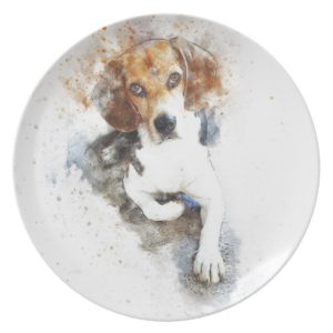 Watercolour Beagle Dog Abstract Dinner Plate