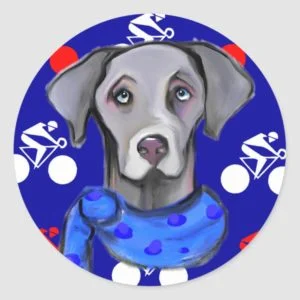 WEIMARANER CYCLISTS CLASSIC ROUND STICKER