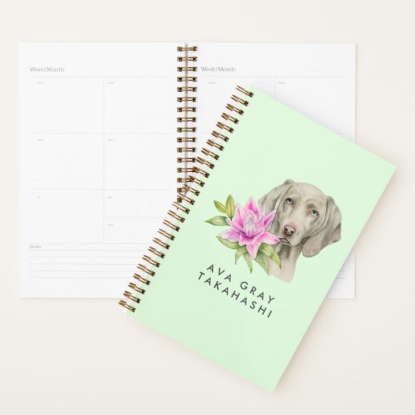 Weimaraner Dog and Lily | Add Your Name Planner