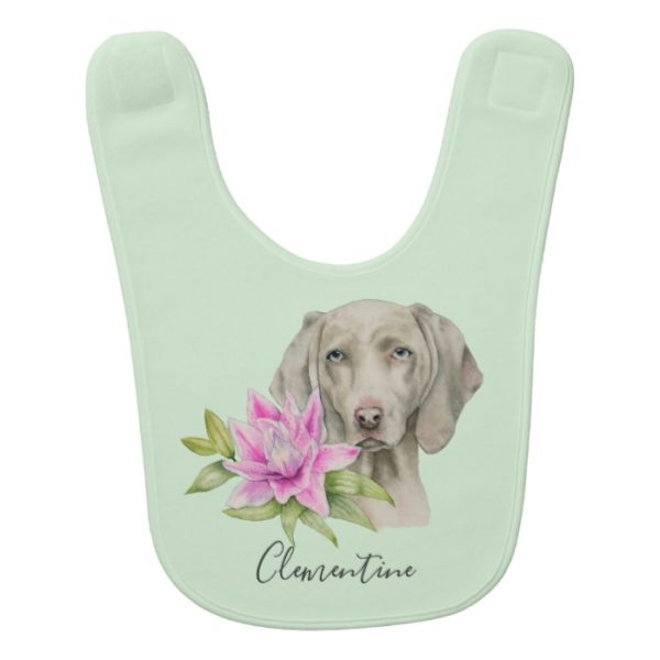 Weimaraner Dog and Lily Flower | Add Your Name Bib