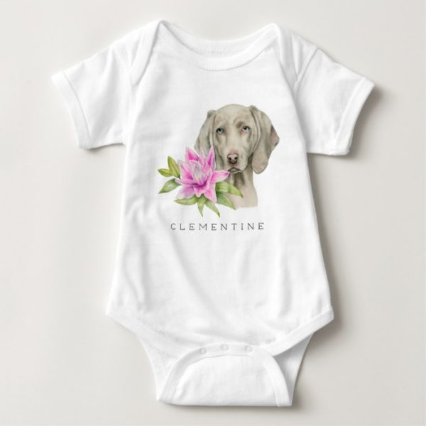 Weimaraner Dog and Lily Watercolor | Add Your Name Baby Bodysuit